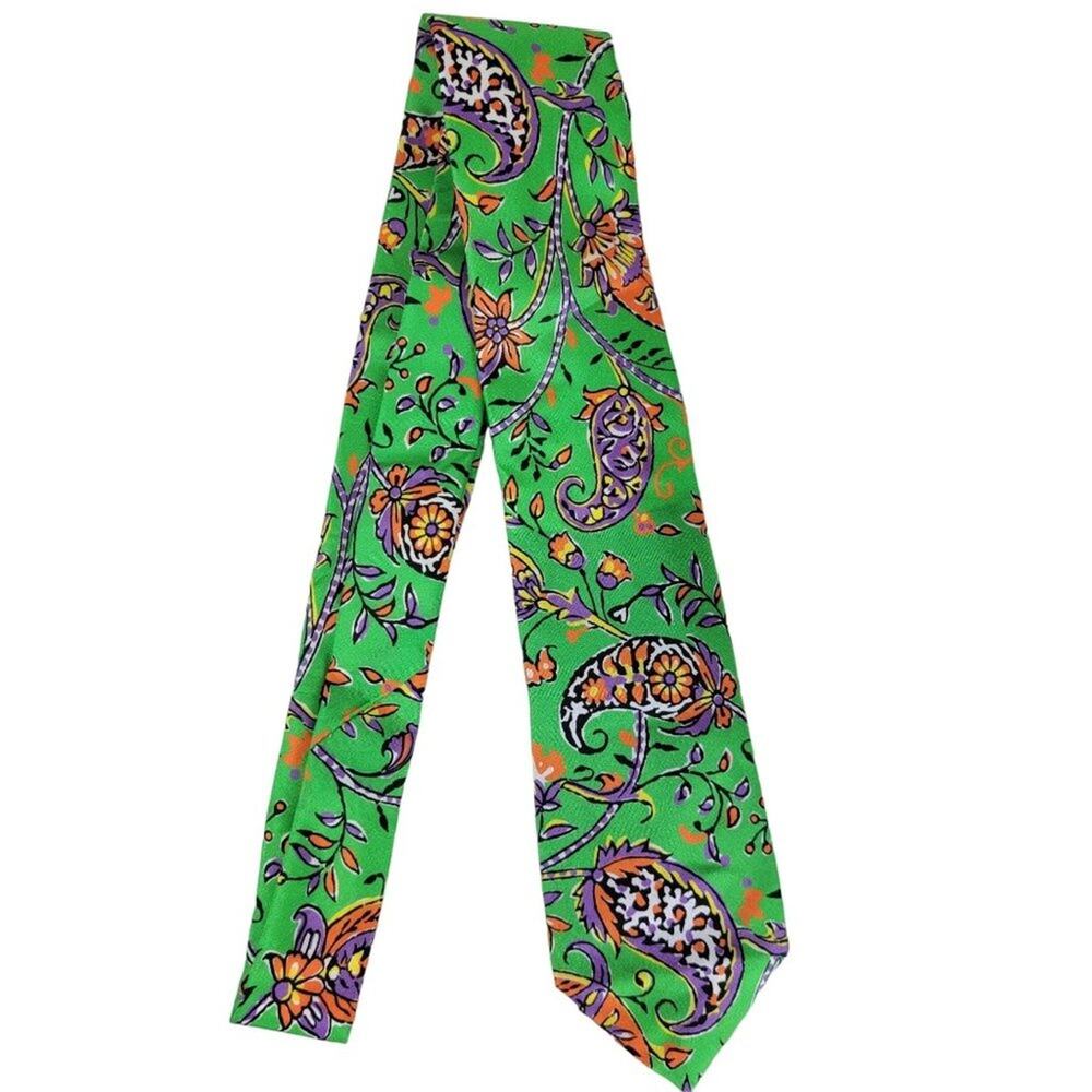 Polo Ralph Lauren 100% Silk Paisley Neck Tie Mens Green 3" x 56" Italy Slim Tie